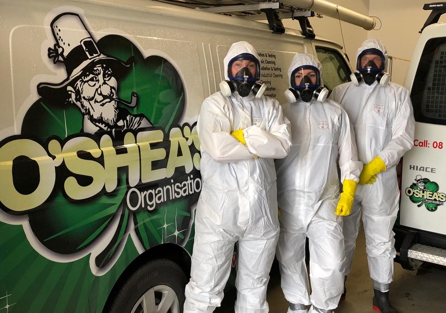 o'shea's decontamination team in hazmat suit